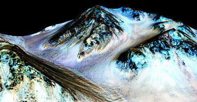 Stries noires provoquées par l'écoulement d'eau sur Mars